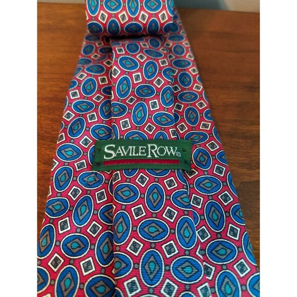 Saville Row Art Deco Silk Tie Geometric Blue Gray Made in USA 56"L 4"W 1980s - Picture 3 of 6